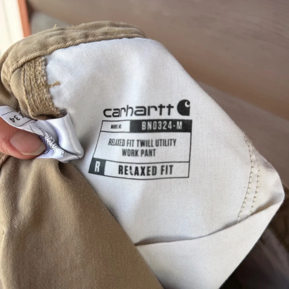 Carhartt Relaxed Fit Twill Utility Work Pants Khaki Men 38x34 (Distressed)
